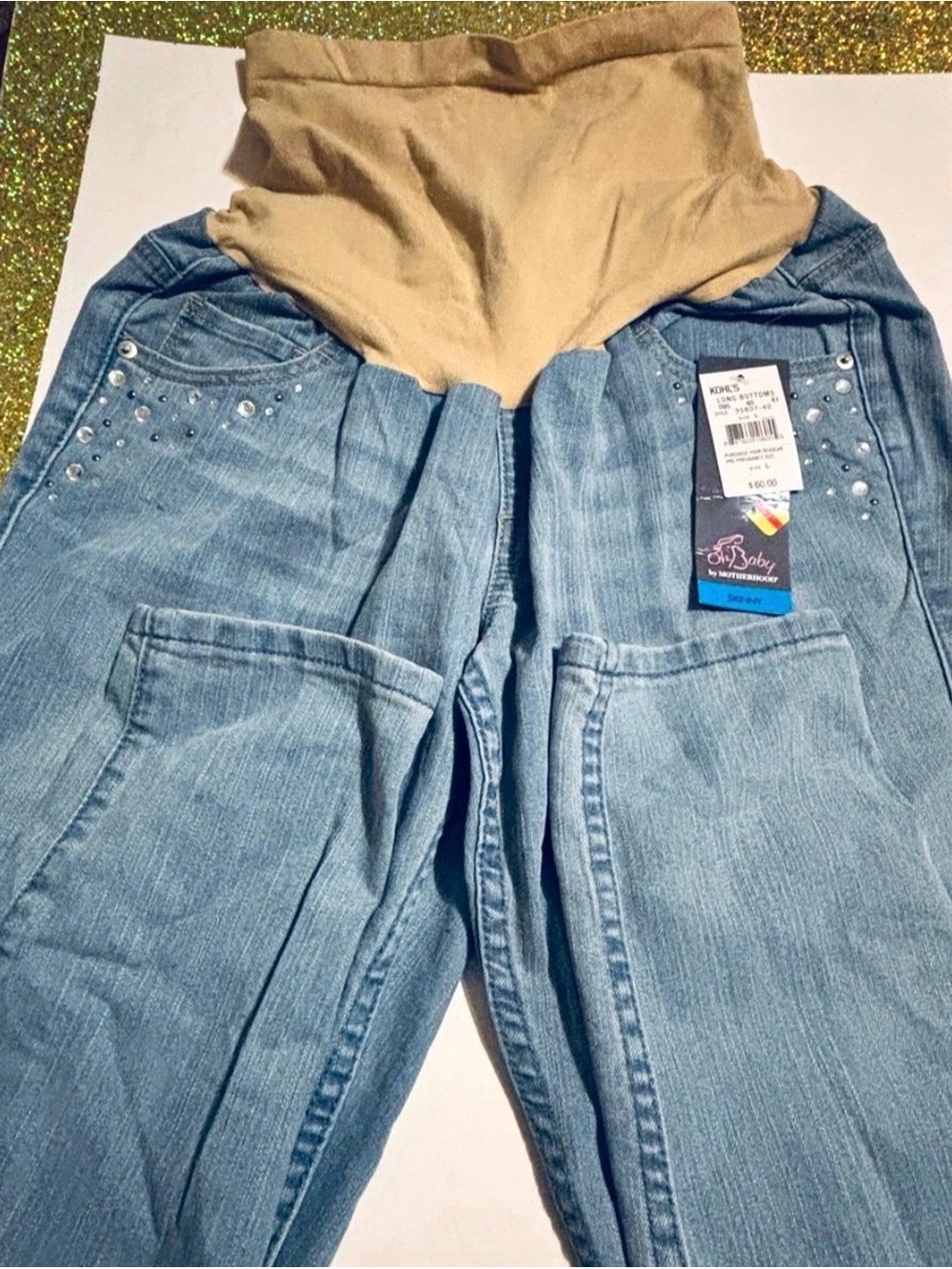 Kohl's Light Blue Maternity Jeggings with Beige Stretch Panel